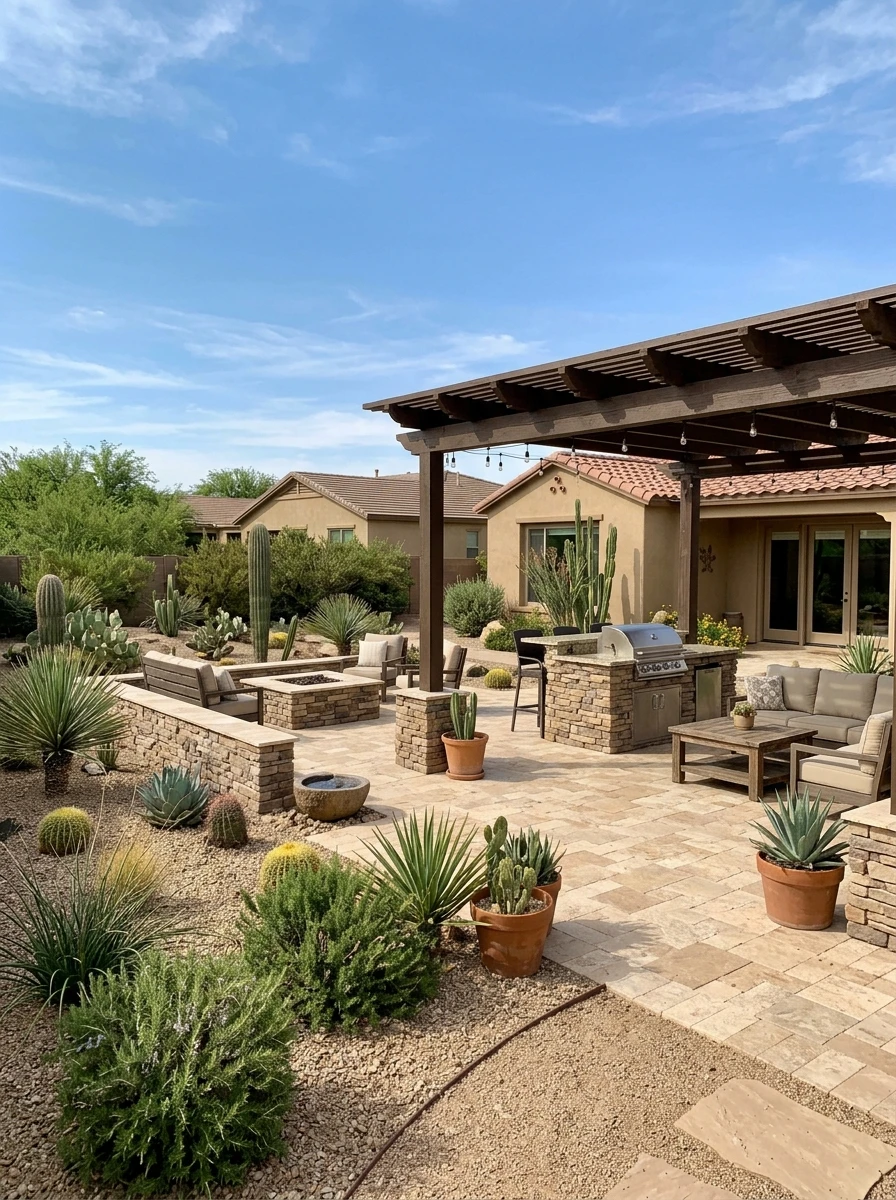 Custom Arizona backyard hardscape by Diamond Cut Landscape