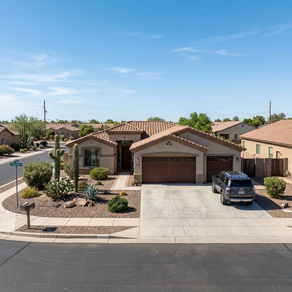 Arizona home poured concrete driveway by Diamond Cut Landscape