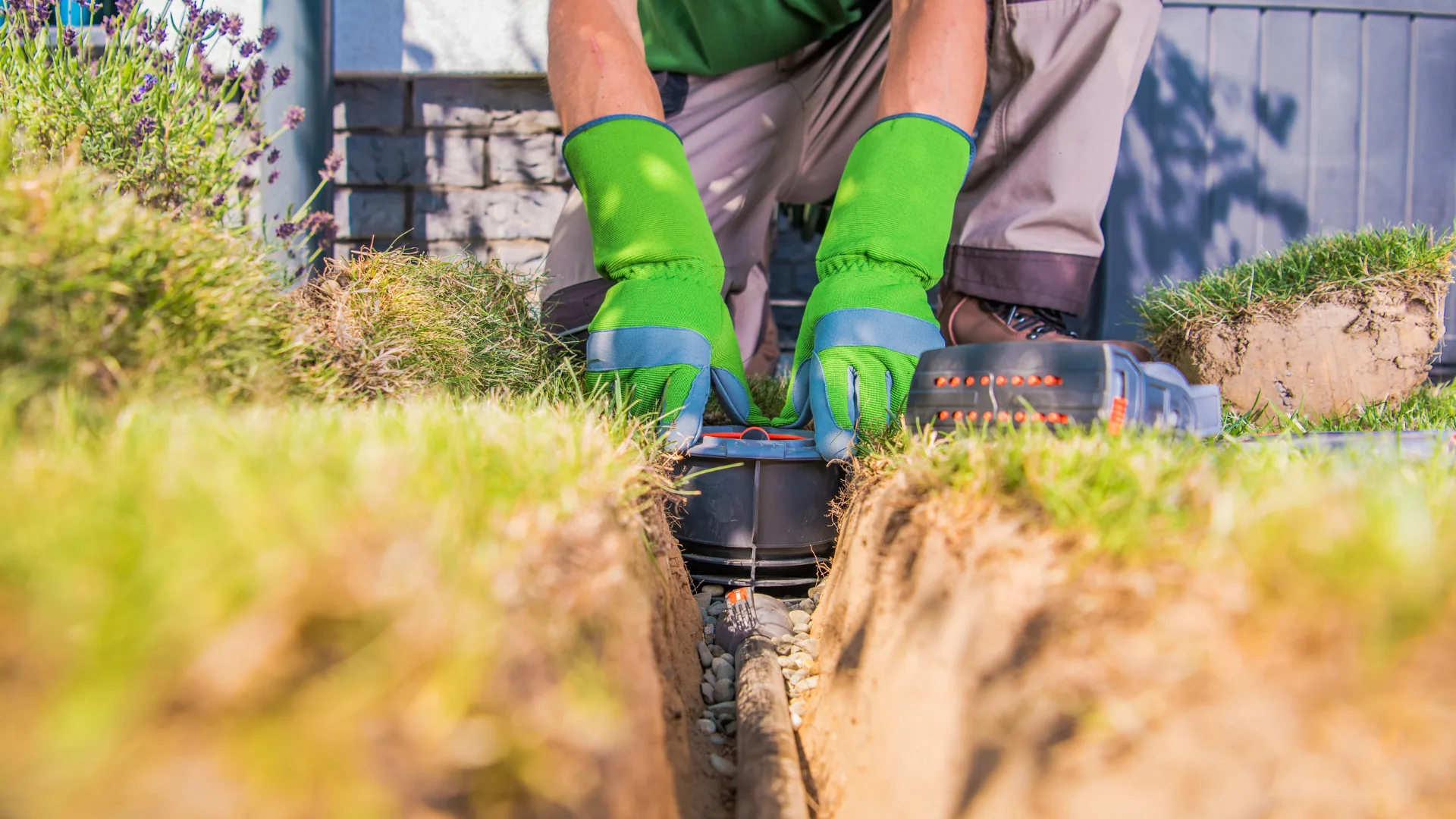 Irrigation valve box and manifold installed in a trench