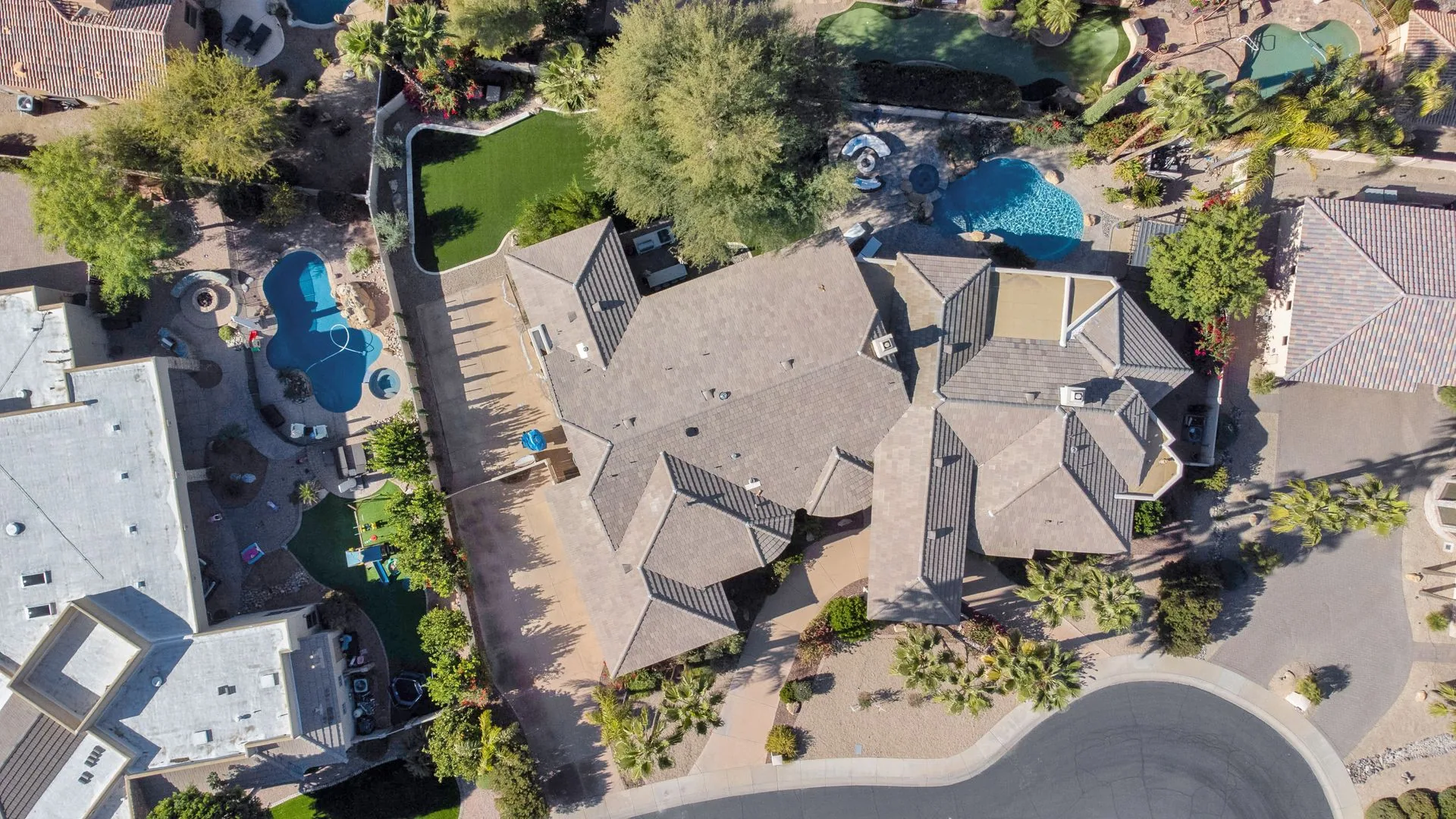Aerial of a Phoenix yard with irrigation and grading