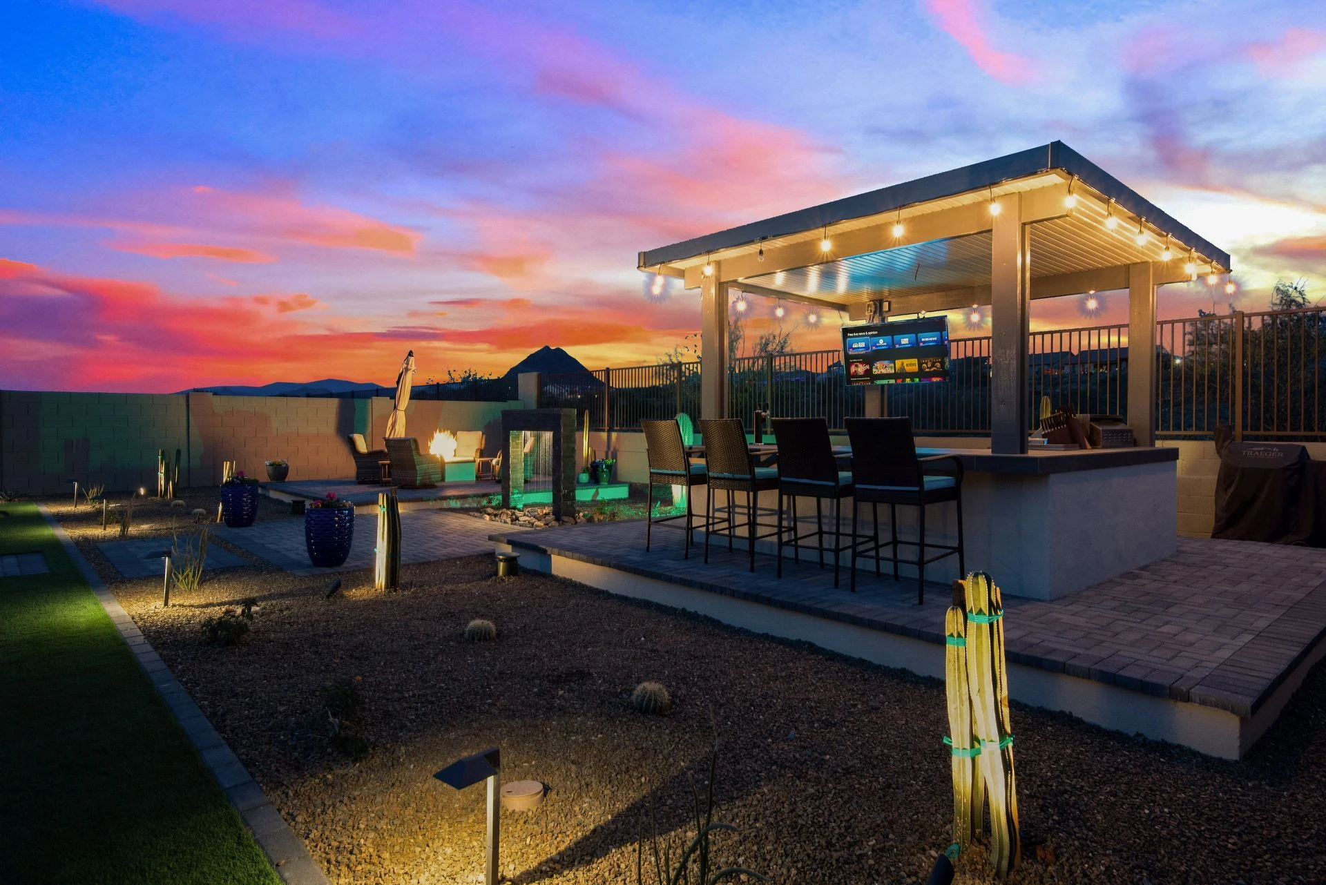 Heat-rated paver and stone hardscape built for the Gilbert climate
