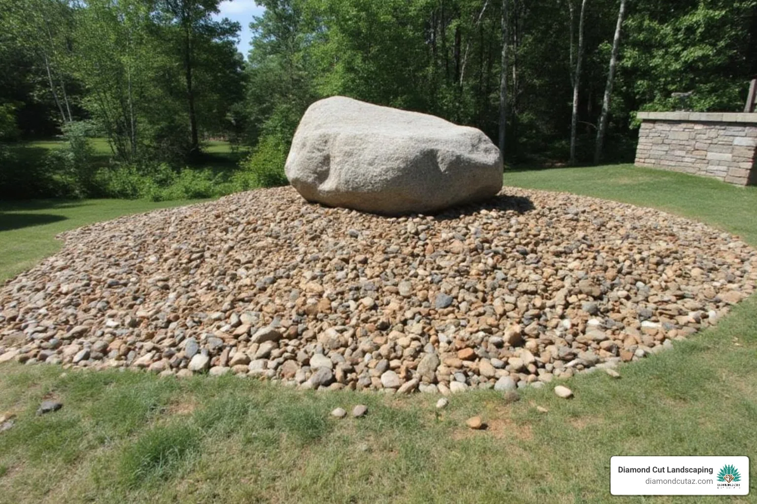 Large boulder being placed as a focal point in a landscape
