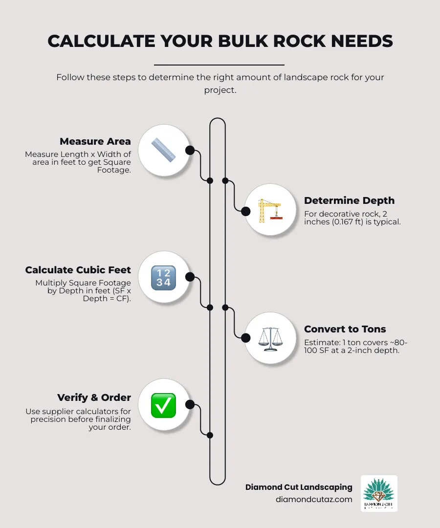 Infographic explaining how to calculate rock quantity for a rectangular area