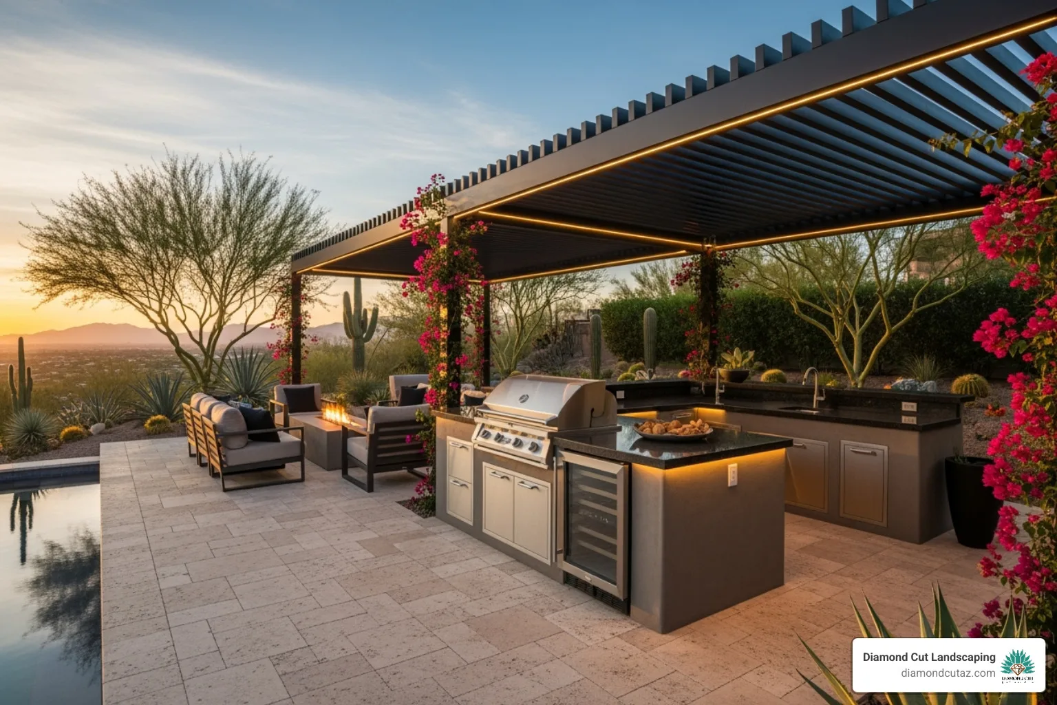 Phoenix dream backyard with outdoor living rooms and patio features