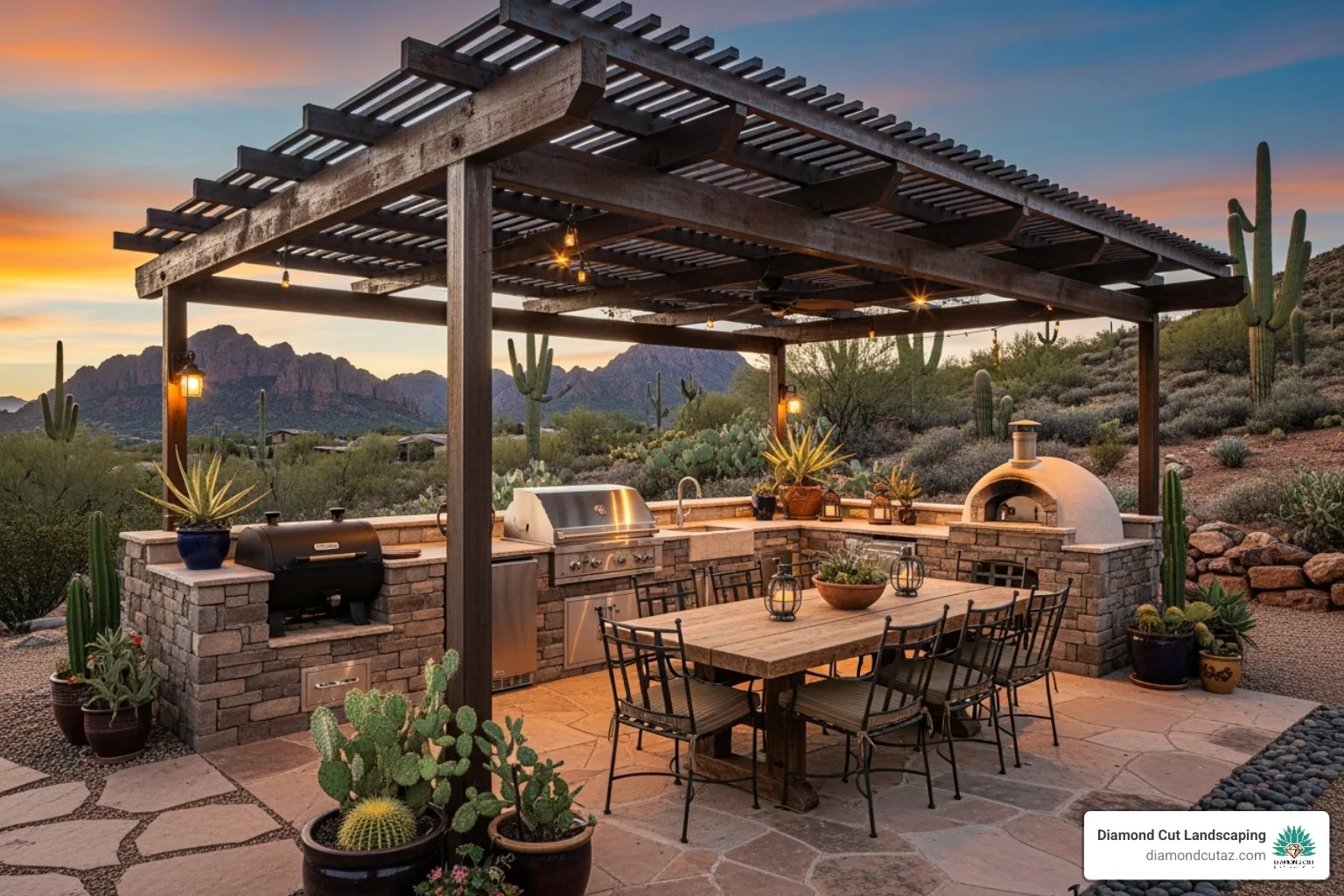 Custom outdoor kitchen and pergola